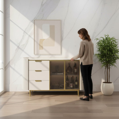 Designer Kommode Anrichte Schrank Wohnzimmer Regal Edelstahl Luxus Board