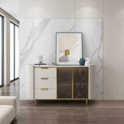 Designer Kommode Anrichte Schrank Wohnzimmer Regal Edelstahl Luxus Board