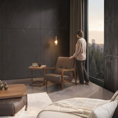 Braun Sessel Polster Möbel Wohnzimmer Holz Einrichtung Luxus Textil Neu