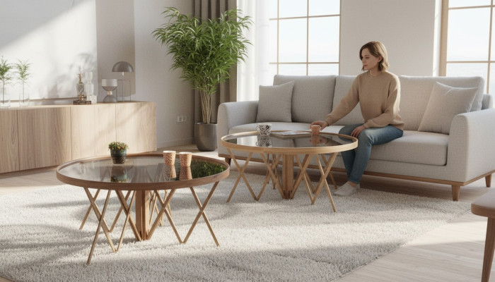 Designer Wohnzimmer Set 2x Couchtische Rund Kaffee Tisch Luxus Möbel