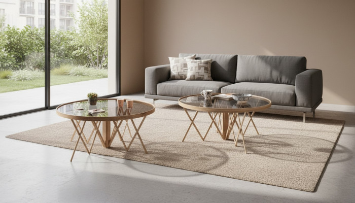 Designer Wohnzimmer Set 2x Couchtische Rund Kaffee Tisch Luxus Möbel