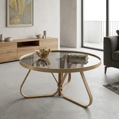 Designer Couchtisch Luxus Glastisch Kaffee Rund Wohnzimmer Holz Tisch