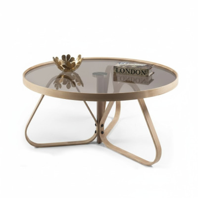 Designer Couchtisch Luxus Glastisch Kaffee Rund Wohnzimmer Holz Tisch