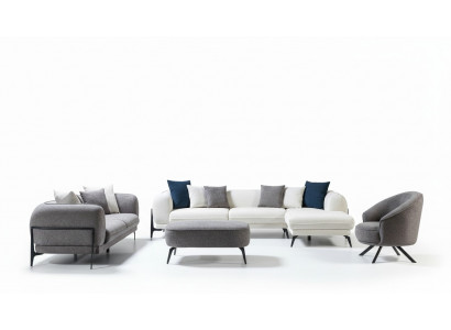 Wohnzimmer Set 3tlg Sofa L-Form Sofa Couch Dreisitzer Polstersofas Sessel Neu