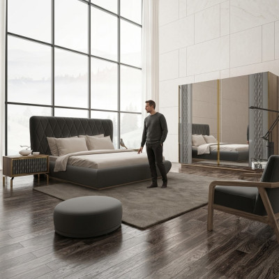 Komplett Set Doppel Bett Luxus 2x Nachttische Design Schrank Kleiderschrank