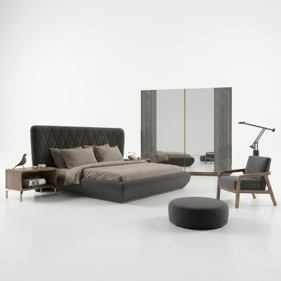 Komplett Set Doppel Bett Luxus 2x Nachttische Design Schrank Kleiderschrank