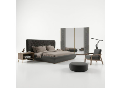 Komplett Set Doppel Bett Luxus 2x Nachttische Design Schrank Kleiderschrank