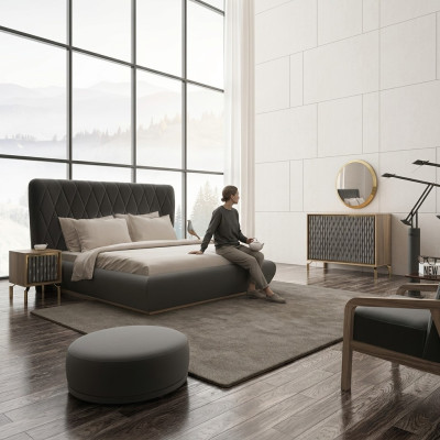 Design Komplett Schlafzimmer Bett Holz 2x Nachttische Kommode mit Spiegel