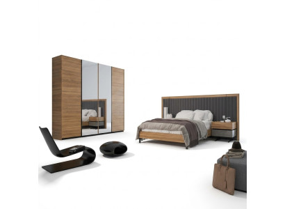 Schlafzimmer Set 3tlg Doppel Bett Modern 2x Nachttische Holz Design Komplett