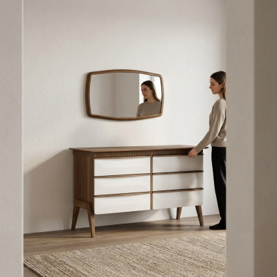 Modern Design Kommode mit Spiegel Schlafzimmer Luxus Schrank Neu Möbel