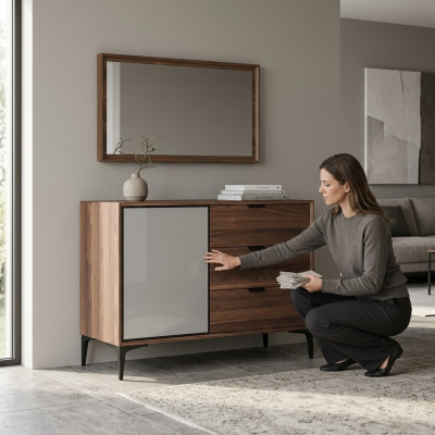 Modern Design Möbel Schlafzimmer Braun Kommode mit Spiegel Luxus