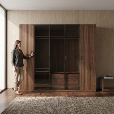 Schlafzimmer Modern Kleiderschrank Holzschrank Design Schrank Glastüren