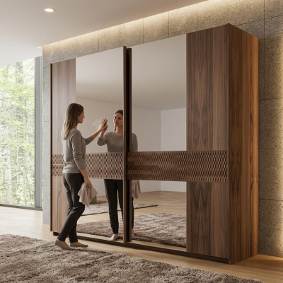 Luxus Holzschrank Modern Schlafzimmer Design Kleiderschrank Glastüren