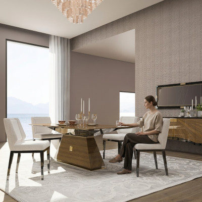 Luxus Modern Möbel Esszimmer Esstisch Design 4x Stühle Essgruppe Sideboard