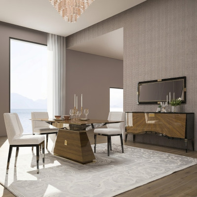 Luxus Modern Möbel Esszimmer Esstisch Design 4x Stühle Essgruppe Sideboard