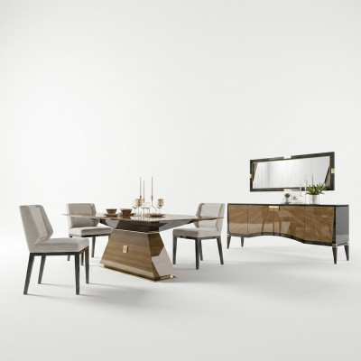 Luxus Modern Möbel Esszimmer Esstisch Design 4x Stühle Essgruppe Sideboard