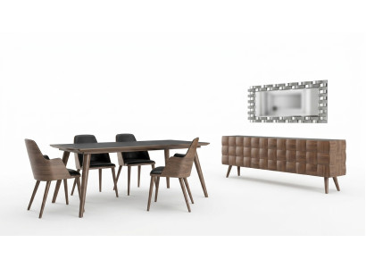 Komplett Set 7tlg Esszimmer Esstisch Neu 4x Stühle Luxus Sideboard mit Spiegel