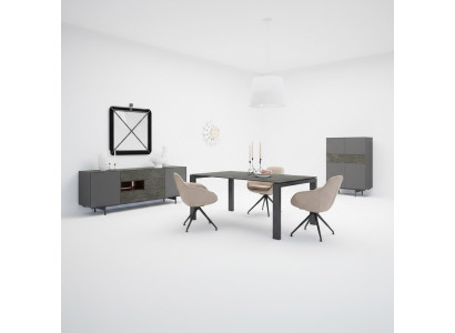 Designer Ess Zimmer Esstisch Set Stühle Metall Textill Essgruppe Schrank