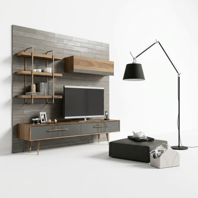 Modern Set TV-Ständer Design Wohnwand Wohnzimmer Wandregal Luxus Wandschrank