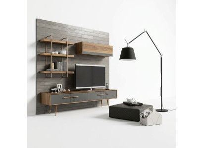 Modern Set TV-Ständer Design Wohnwand Wohnzimmer Wandregal Luxus Wandschrank
