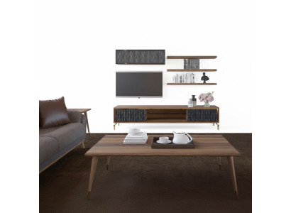 Komplett Wohnwand Wandschrank Holzmöbel Modern Set 5tlg 3x Wandregale Neu