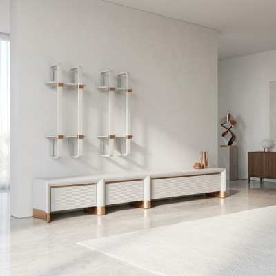 Wohnzimmer Holzmöbel TV-Ständer Design 2x Wandregale Modern Einrichtung