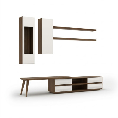 Wohnwand Set 5tlg Holzmöbel TV-Ständer + Couchtisch Modern 2x Wandregale