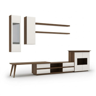 Wohnzimmer Komplett Set 7tlg TV-Ständer + Couchtisch Holzmöbel Vetrine Modern