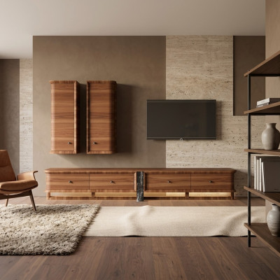 Komplett Wohnwand Wohnzimmer TV-Ständer 2x Wandschrank Holzmöbel