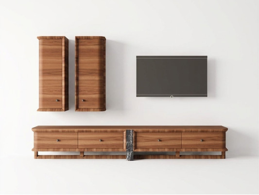 Komplett Wohnwand Wohnzimmer TV-Ständer 2x Wandschrank Holzmöbel