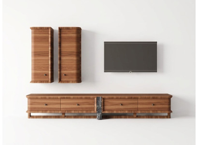 Komplett Wohnwand Wohnzimmer TV-Ständer 2x Wandschrank Holzmöbel