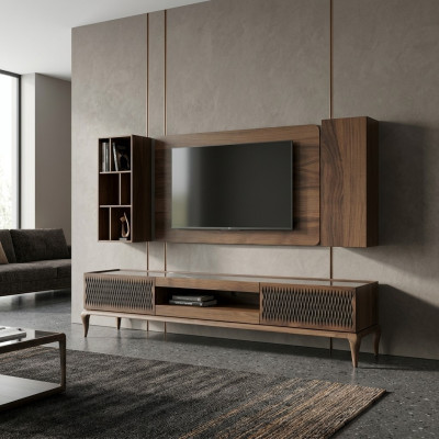 Holzmöbel Wohnzimmer Set 4tlg TV-Ständer Bücherregale Wohnwand TV Rahmen Neu