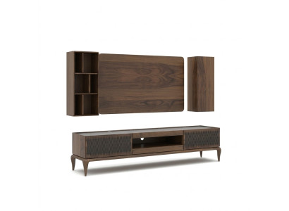 Holzmöbel Wohnzimmer Set 4tlg TV-Ständer Bücherregale Wohnwand TV Rahmen Neu