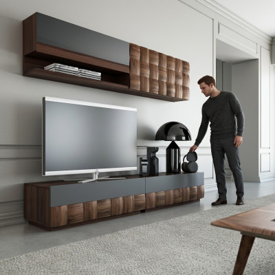 Wohnzimmer Komplett 4tlg TV-Ständer Wohnwand Holzmöbel Wandregal Wandschrank