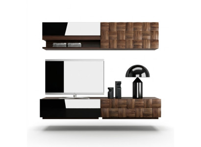 Wohnzimmer Komplett 4tlg TV-Ständer Wohnwand Holzmöbel Wandregal Wandschrank