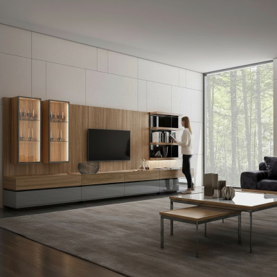 Modern Design Einrichtung Wohnwand Set TV-Ständer Wandregale Holzmöbel Neu
