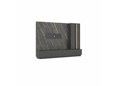 Designer Wohnwand 6tlg Luxus Holzmöbel Wohnzimmermöbel Grau Modern