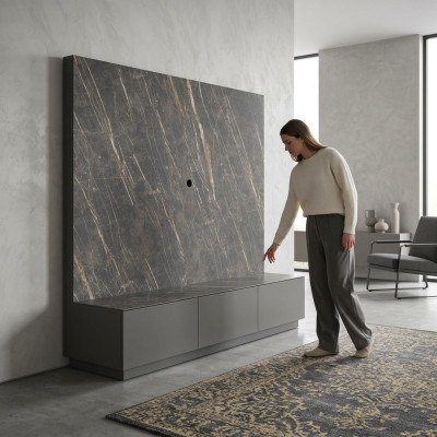 Modern Grau Luxus Wohnwand Holzmöbel Designer Wohnzimmermöbel Einrichtung