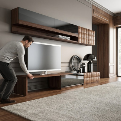 Komplett Wohnzimmermöbel Wohnwand TV-Ständer Wandschrank Designer 2x Wandregale