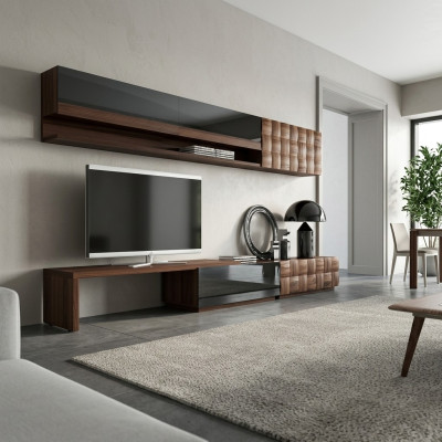 Komplett Wohnzimmermöbel Wohnwand TV-Ständer Wandschrank Designer 2x Wandregale