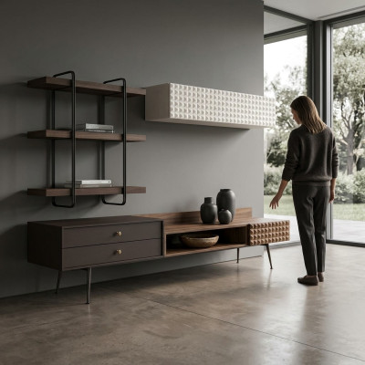 Braun Komplett Wohnzimmermöbel Wandschrank Wohnwand TV-Ständer Wandregale
