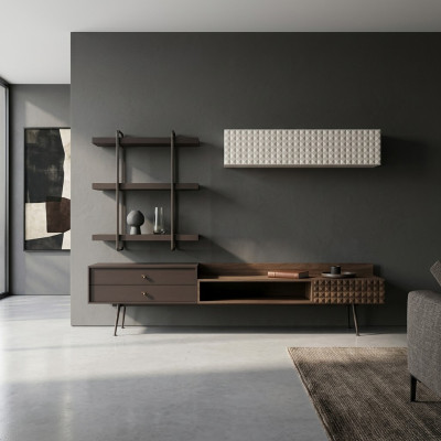 Braun Komplett Wohnzimmermöbel Wandschrank Wohnwand TV-Ständer Wandregale