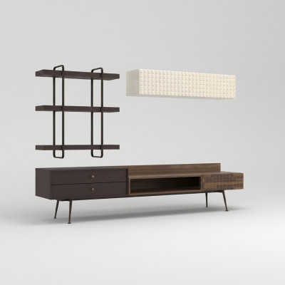 Braun Komplett Wohnzimmermöbel Wandschrank Wohnwand TV-Ständer Wandregale