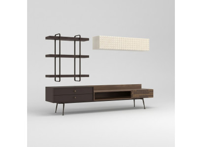 Braun Komplett Wohnzimmermöbel Wandschrank Wohnwand TV-Ständer Wandregale