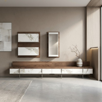 Modern Luxus Wohnwand 2x TV-Ständer Komplett Wandschrank Hänge Vitrine Neu