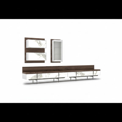 Modern Luxus Wohnwand 2x TV-Ständer Komplett Wandschrank Hänge Vitrine Neu