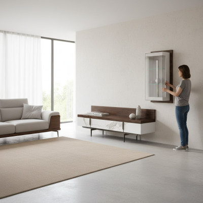 Wohnzimmer Set 2tlg TV-Ständer Komplett Hänge Vitrine Luxus Modern Design