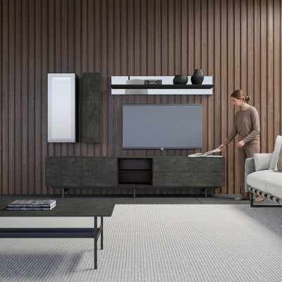 Wohnwand Modern TV-Ständer Hänge Vitrine Luxus Wandregal Wohnzimmermöbel