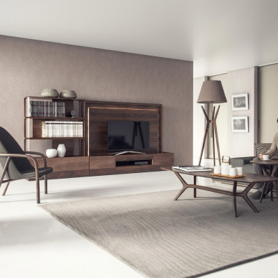 Luxus Wohnzimmer Wohnwand TV-Ständer Holzmöbel Bücherregale Neu TV Rahmen
