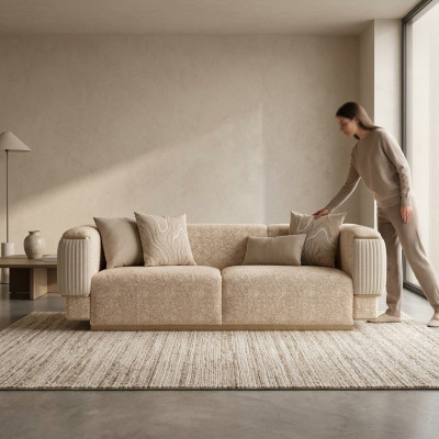 Dreisitzer Sofa Textil Wohnzimmer Beige Polstermöbel Luxus Sofas Couch